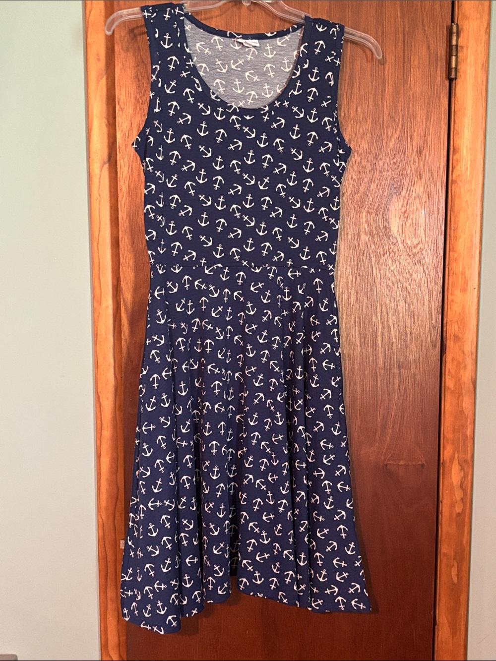 LuLaRoe Navy and White Anchor Print Sleeveless Dress